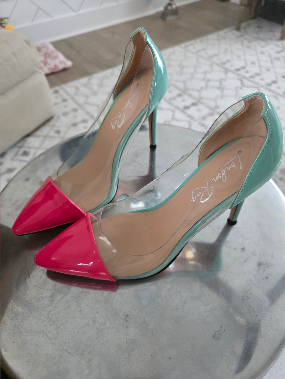 NEW Pointed-Toe Turq, Clear and Hot Pink Heels